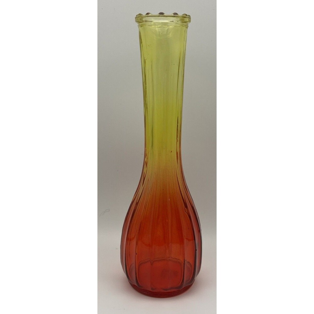 Vintage MCM Amberina Art Glass Bud Vase 8.75 In